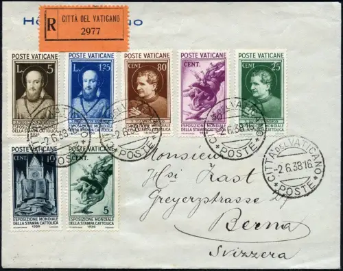 Vatikan 1938 Reko-Brief Katholische Presse ex 51-58 Bern Schweiz / 895