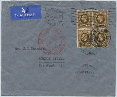 Katapult Grossbritannien 1937 Brief London Frankfurt Buenos Aires Catpult / 449