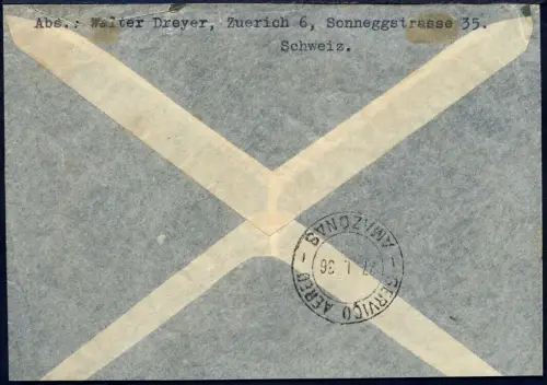 Katapult 1936 Schweiz Zürich Manaus Brasilien Brief MiF Catapult 434 / 929