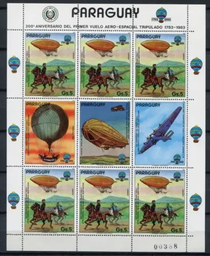 Paraguay 1984 Luftfahrt Ballon Aviation Luftschiffe 3704 Kleinbogen MNH