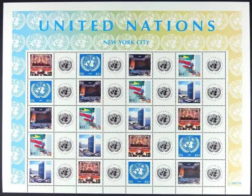 UNO New York 2007 Grußmarken Bogen Flaggen Gebäude Architektur 1057-1061 MNH