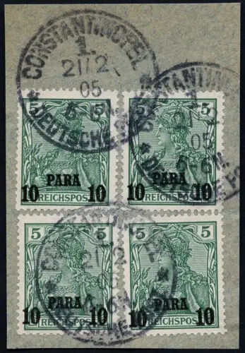 DP Türkei 1904 Michel 12 II x4 Briefstück Luxus Constantinopel Jäschke-L BPP/ 52
