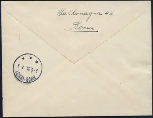 Vatikan 1939 Reko-Brief MiF Rom - Dänemark Ruds Vedby Airmail Roma Denmark / 840