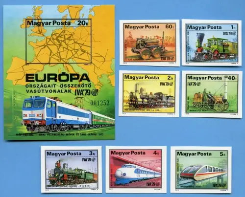 Ungarn 1979 Eisenbahn Lokomotiven Trains 3343-3349 B Block 137 B Imperf MNH
