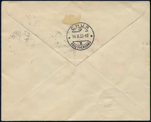 Schweiz 1933 Segelflugpost 1.Alpenüberquerung Mailand Chur Reko-Brief / 569
