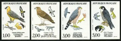 Frankreich 1984 Greifvögel Vögel Geier Adler Falke 2463-2466 Ungezähnt MNH / 547
