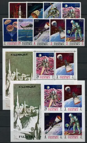 Space Raumfahrt 1969 Fujeira Moon Landing A399-407 A/B + Block 16 A/B MNH / 113