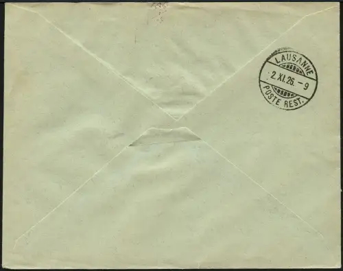 Schweiz 1926 Erstflug Leysin Lausanne Brief mit Flugpost-Vignette / 547