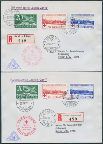 Schweiz 1939 Sonderpostflug Rotes Kreuz Genfer Konvention Genf Reko-Briefe/ 584