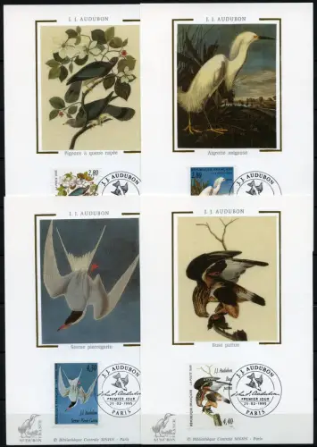 Frankreich 1995 Audubon Vögel Gemälde Zeichnungen 3072-3075 Maxikarten / 234
