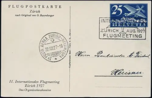 Schweiz 1927 Internationales Flugmeeting Zürich Ganzsache Herisau / 551