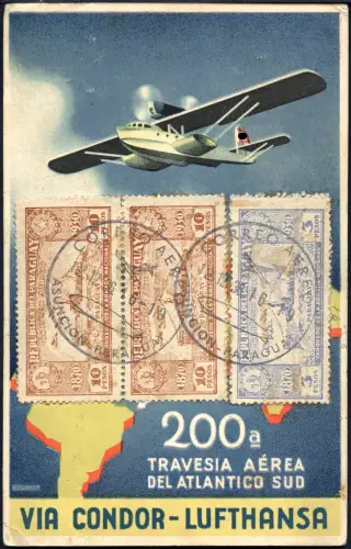 Katapult 1936 Paraguay Karte 200. Atlantiküberquerung Catapult H 498 c / 1055