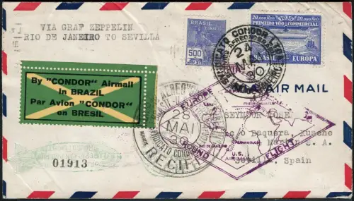 Zeppelin 1930 Brasilien SAF Brief MiF ZP 3 Sevilla Spanien Si 59 C / 2437