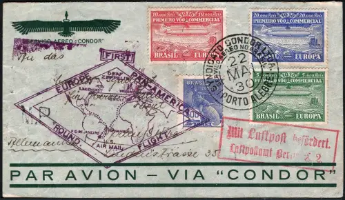 Zeppelin 1930 Brasilien SAF Brief ZP 1-3 Satz Porto Alegre Berlin Si 59 A-C/2441