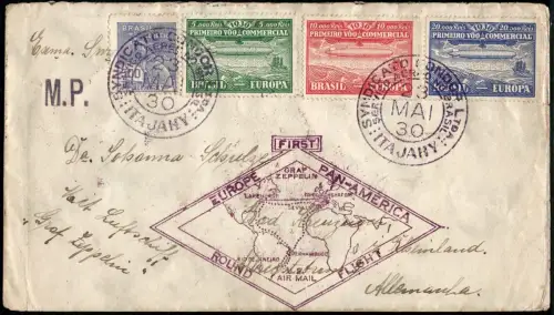 Zeppelin 1930 Brasilien SAF Brief ZP 1-3 Satz Itajahy RAR Si 59 A-C / 2444