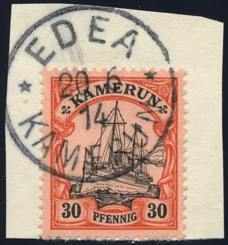 Kamerun 1914 Michel 12 ° Edea 20/6/14 Briefstück Luxus Geprüft Bothe BPP / 33