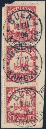 Kamerun 1906 Michel  9 Dreierstreifen ° Buea 7/11/06 Briefstück / 9