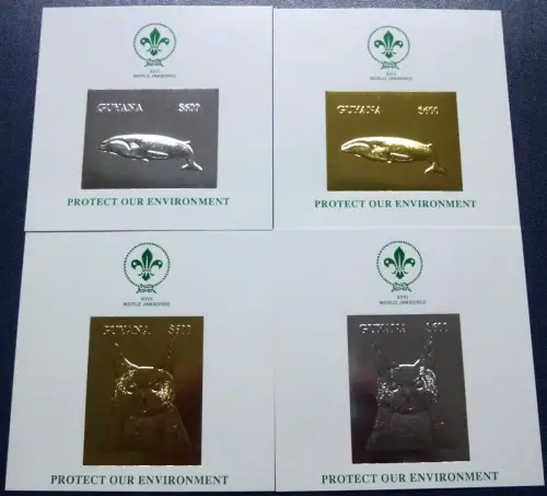 Guyana 1993 Pfadfinder Scouts Eule Wale Owl Whale Silber Gold Block 259-262 MNH