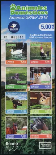 Ecuador 2018 UPAEP Haustiere Hund Katze Pferd Hahn Dog Cat Duck Markenheft MNH