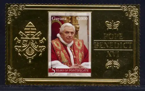 Guyana 2010 Papst Benedikt Pope Benedict Gold Religion Postfrisch MNH