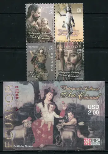 Ecuador 2005 Kulturerbe Kunst der Kolonialzeit Art 2886-2889 Block 184 MNH
