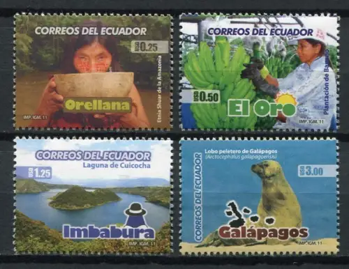Ecuador 2011 Tourismus Provinzen Indio Galapagos Lagune Bananen 3263-3266 MNH