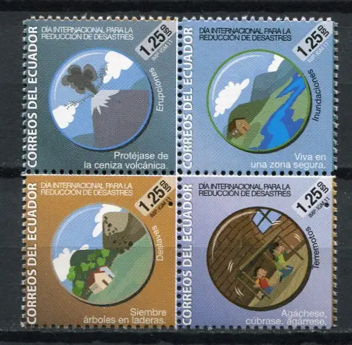 Ecuador 2011 Katastrophen Vulkan Erdbeben Überschwemmung Volcano 3350-3353 MNH