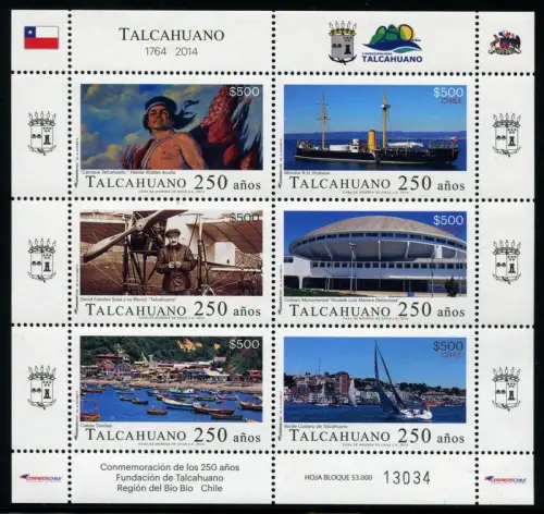 Chile 2015 Talcahuano Indio Gemälde Schiffe Flugzeug Bleriot Architektur MNH