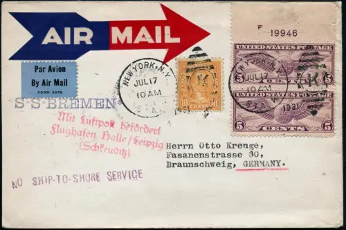 Katapult 1931 USA Brief New York Landpost No Ship to Shore Catapult H 57 a/ 1063
