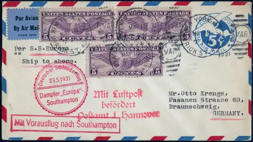 Katapult 1931 USA Ganzsache New York Landpost Braunschweig Catapult H 43 a/1064