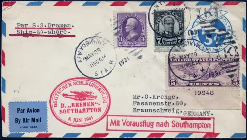 Katapult 1931 USA Ganzsache New York Landpost Braunschweig Catapult H 46 a/ 1065