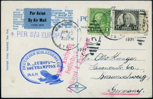 Katapult 1931 USA Karte New York Landpost Braunschweig Catapult H 51 a/ 1067