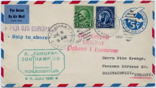 Katapult 1931 USA Brief New York Landpost Braunschweig Catapult H 56a / 1069