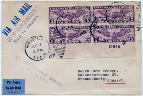 Katapult 1931 USA Brief New York Landpost No Ship to Shore Catapult H 61 a/ 1071