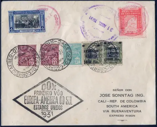 DO-X 1931 Brasilien Brief MiF Kolumbien Port of Spain Cali Harms 45 e DOX/999