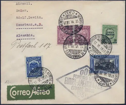 DO-X 1931 Kolumbien Brief SCADTA Cali Rio de Janeiro Konstanz Harms 33 a DOX/974