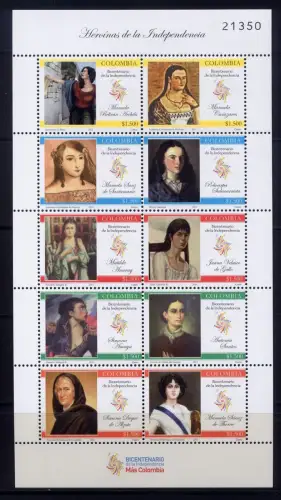 Kolumbien Colombia 2011 Unabhängigkeit Gemälde Paintings Frauen 2731-2740 MNH
