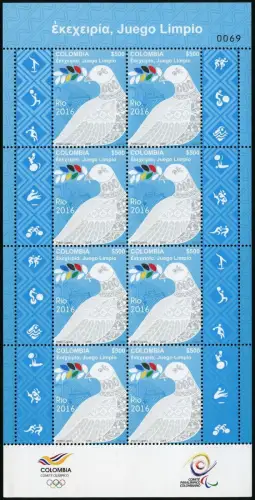 Kolumbien Colombia 2016 Olympiade Rio Olympics Olympische Spiele Kleinbogen MNH
