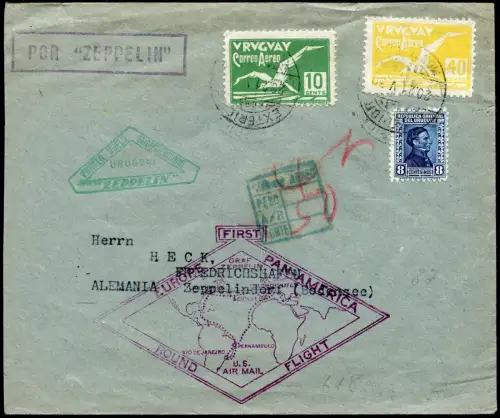 Zeppelin 1930 Uruguay Südamerikafahrt Rio Friedrichshafen Brief Si 61 B / 2310