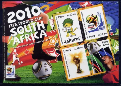 Peru 2010 Fußball WM Soccer FIFA World Cup Pokal Südafrika Block MNH