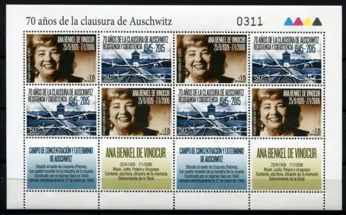 Uruguay 2015 Auschwitz Holocaust 70 Jahre Befreiung Kleinbogen Postfrisch MNH