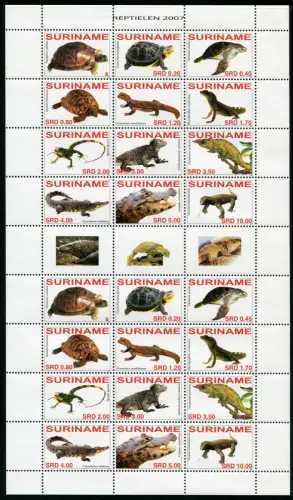 Surinam 2007 Reptilien Schildkröten Krokodil Leguan Agame 2108-19 ZD-Bogen MNH