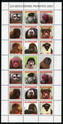 Surinam 2009 Affen Monkeys Wildtiere Primaten 2336-2344 ZD-Bogen Postfrisch MNH