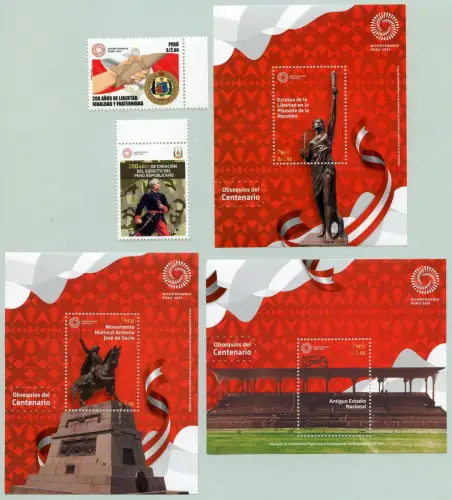 Peru 2021 Unabhängigkeit Reiter Denkmal Flaggen Stadion Geschichte Militär MNH