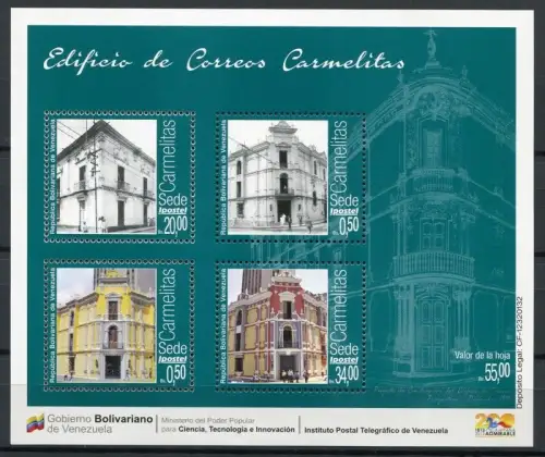 Venezuela 2014 Post Postgebäude Architektur Block Postfrisch MNH