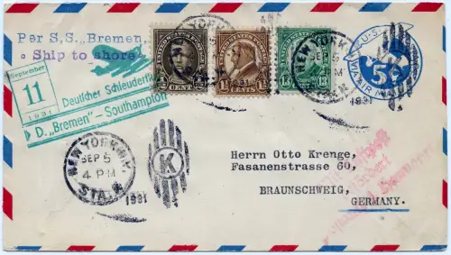 Katapult 1931 USA Brief New York Landpost Braunschweig Catapult H 70 a / 1082