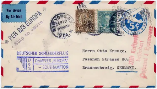 Katapult 1931 USA Brief New York Landpost Braunschweig Catapult H 71 a / 1082