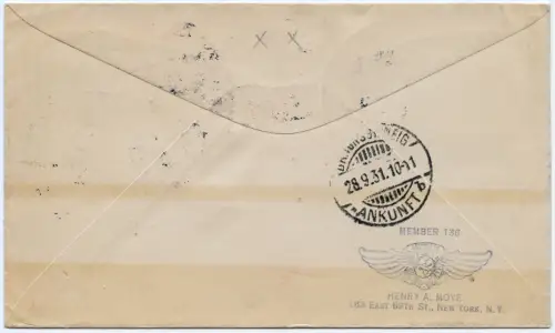 Katapult 1931 USA Brief New York Landpost Braunschweig Catapult H 73 a / 1083