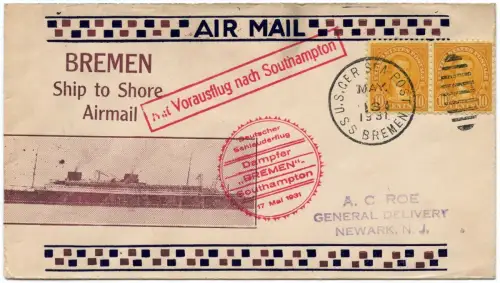 Katapult 1931 USA Illustrierter Brief Seepost Newark Catapult H 42 b / 1085