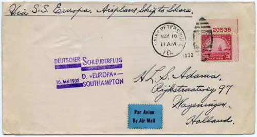 Katapult 1932 USA Brief Landpost Wageningen Niederlande Catapult H 78 a / 1087